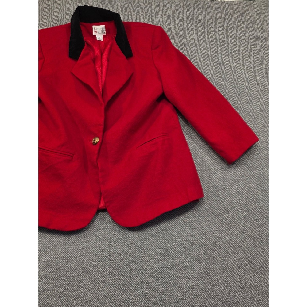 Hastings & Smith Red 100% Wool Blazer Black Velvet Collar Gold Button Petite 12 - Picture 8 of 10